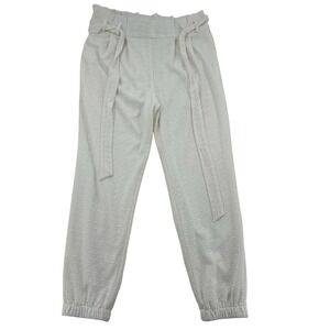 Women Sz M White Eyelet Jogger Pants Paperbag Waist Casual Career C. Est. 1946